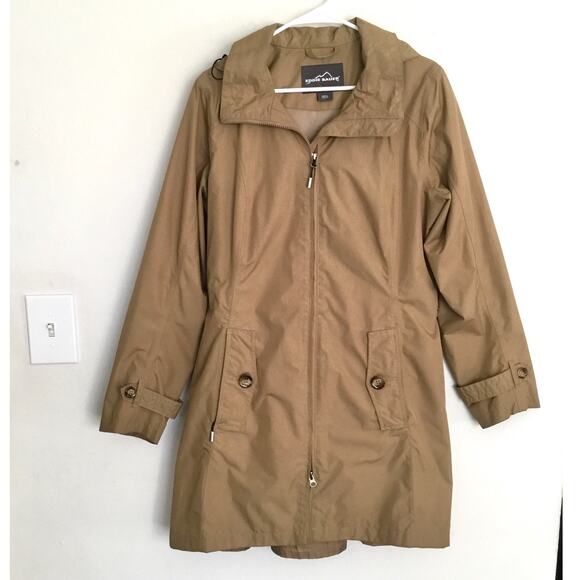 Eddie Bauer Jackets & Blazers - EDDIE BAUER Hooded Trench Coat Fully lined Khaki Sz L